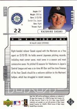 2000 Upper Deck MVP - Silver Script #107 Kazuhiro Sasaki Back