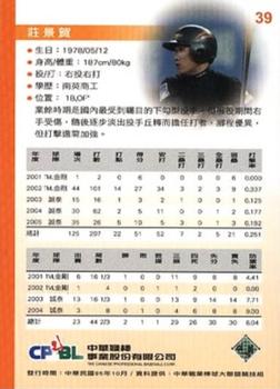 2005 CPBL #39 Ching-Ho Chuang Back