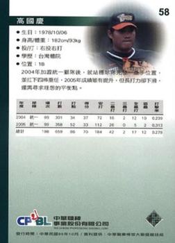 2005 CPBL #58 Kuo-Ching Kao Back