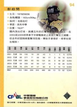 2005 CPBL #94 Cheng-Min Peng Back