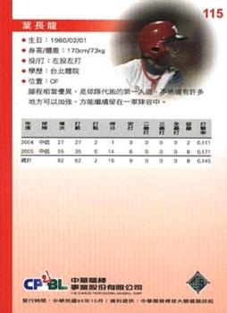 2005 CPBL #115 Chang-Lung Yeh Back