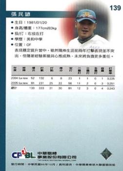 2005 CPBL #139 Ming-Chieh Chang Back