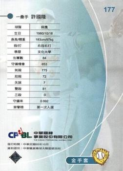 2005 CPBL #177 Kuo-Lung Hsu Back