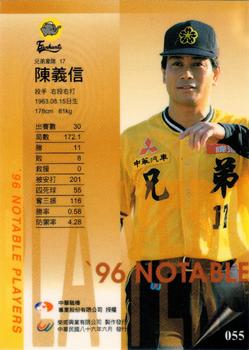 1996 CPBL Pro-Card Series 2 - Notable Players #055 Yi-Hsin Chen Back