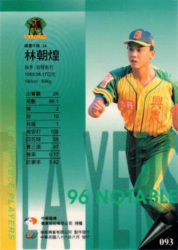 1996 CPBL Pro-Card Series 2 - Notable Players #093 Chao-Huang Lin Back