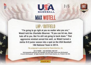 2014 Panini USA Baseball - 18U National Team Game Ball Signatures Inscriptions #27 Max Wotell Back