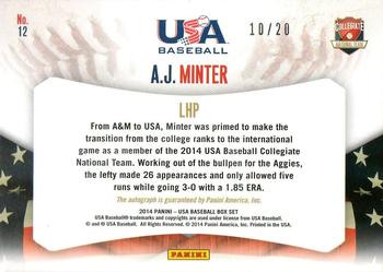 2014 Panini USA Baseball - Collegiate National Team Game Ball Signatures Inscriptions #12 A.J. Minter Back