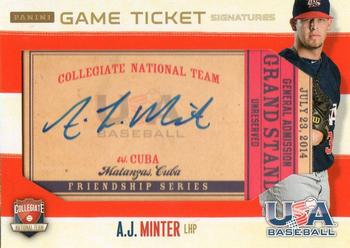 2014 Panini USA Baseball - Collegiate National Team Game Ticket Signatures Cuba #12 A.J. Minter Front