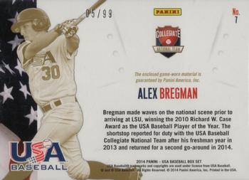 2014 Panini USA Baseball - Collegiate National Team Jerseys #7 Alex Bregman Back