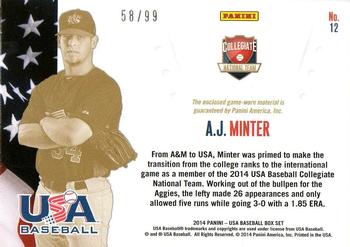 2014 Panini USA Baseball - Collegiate National Team Jerseys #12 A.J. Minter Back
