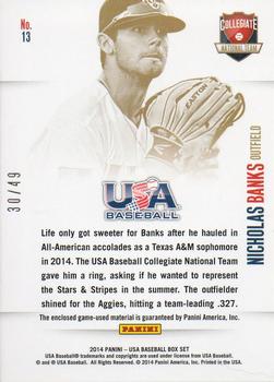 2014 Panini USA Baseball - Collegiate National Team Jerseys Jumbo #13 Nicholas Banks Back