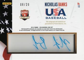 2014 Panini USA Baseball - Collegiate National Team Jerseys Signatures Prime #13 Nicholas Banks Back