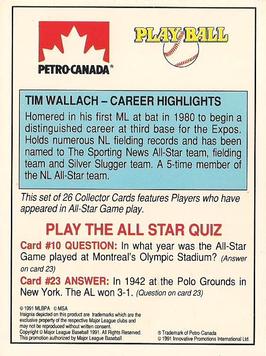 1991 Petro Canada All-Star FanFest Standups #10 Tim Wallach Back