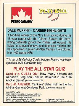 1991 Petro Canada All-Star FanFest Standups #14 Dale Murphy Back