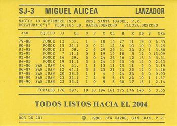 1989-90 BYN Puerto Rican Winter League #3 Miguel Alicea Back