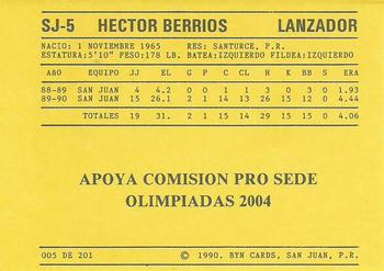 1989-90 BYN Puerto Rican Winter League #5 Hector Berrios Back