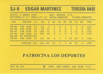 1989-90 BYN Puerto Rican Winter League #9 Edgar Martinez Back