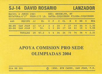 1989-90 BYN Puerto Rican Winter League #14 David Rosario Back