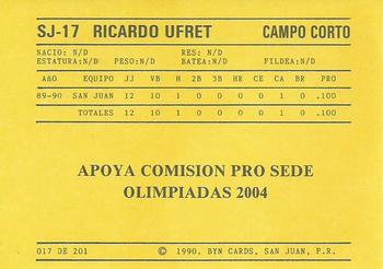 1989-90 BYN Puerto Rican Winter League #17 Ricardo Ufret Back