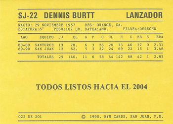 1989-90 BYN Puerto Rican Winter League #22 Dennis Burtt Back