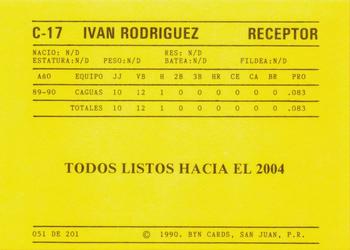 1989-90 BYN Puerto Rican Winter League #51 Ivan Rodriguez Back