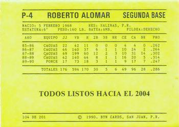1989-90 BYN Puerto Rican Winter League #104 Roberto Alomar Back