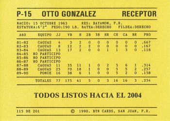 1989-90 BYN Puerto Rican Winter League #115 Otto Gonzalez Back