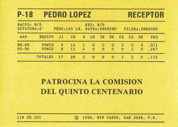1989-90 BYN Puerto Rican Winter League #118 Pedro Lopez Back