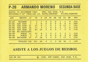 1989-90 BYN Puerto Rican Winter League #120 Armando Moreno Back