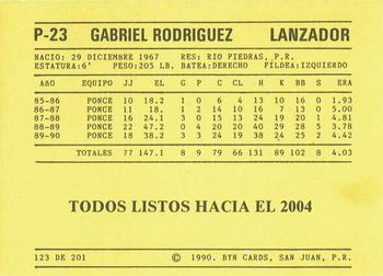 1989-90 BYN Puerto Rican Winter League #123 Gabriel Rodriguez Back