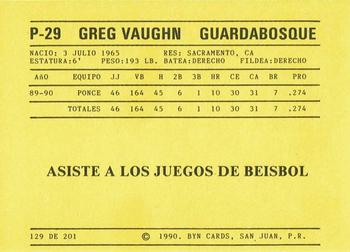 1989-90 BYN Puerto Rican Winter League #129 Greg Vaughn Back