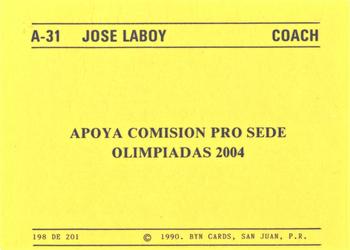1989-90 BYN Puerto Rican Winter League #198 Jose Laboy Back
