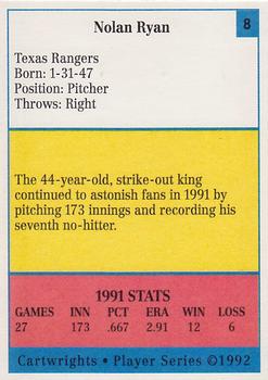1992 Cartwrights Players Choice #8 Nolan Ryan Back