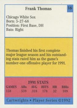 1992 Cartwrights Players Choice #16 Frank Thomas Back