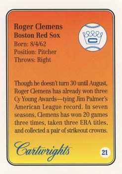1992 Cartwrights Players Choice #21 Roger Clemens Back
