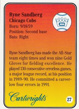 1992 Cartwrights Players Choice #27 Ryne Sandberg Back