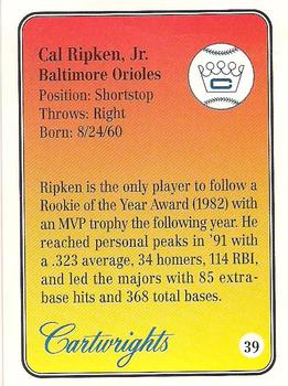 1992 Cartwrights Players Choice #39 Cal Ripken Jr. Back