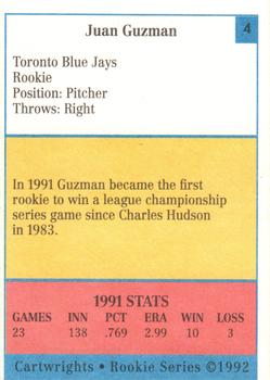 1992 Cartwrights Players Choice Rookie Series #4 Juan Guzman Back