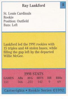 1992 Cartwrights Players Choice Rookie Series #5 Ray Lankford Back