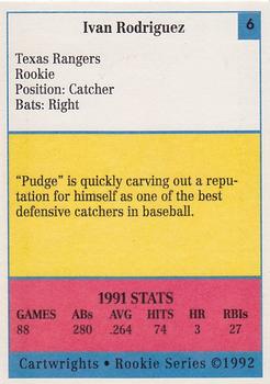 1992 Cartwrights Players Choice Rookie Series #6 Ivan Rodriguez Back