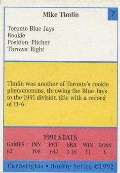 1992 Cartwrights Players Choice Rookie Series #7 Mike Timlin Back