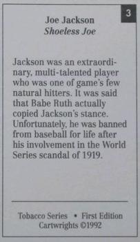 1992 Cartwrights Tobacco Series #3 Shoeless Joe Jackson Back