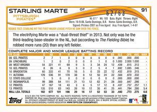 2014 Topps Mini - Gold #91 Starling Marte Back