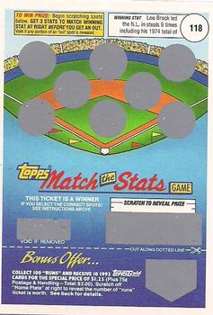1992 Topps - Match the Stats Game #NNO Lou Brock Front