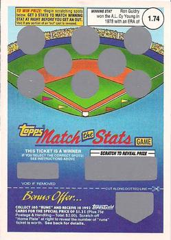 1992 Topps - Match the Stats Game #NNO Ron Guidry Front