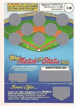 1992 Topps - Match the Stats Game #NNO Dave Stieb Front