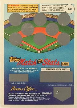 1992 Topps - Match the Stats Game #NNO Johnny Bench Front