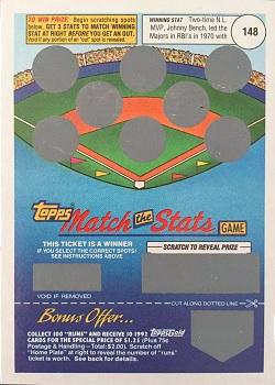 1992 Topps - Match the Stats Game #NNO Johnny Bench Front