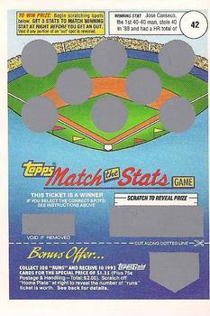 1992 Topps - Match the Stats Game #NNO Jose Canseco Front