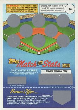 1992 Topps - Match the Stats Game #NNO Dennis Martinez Front